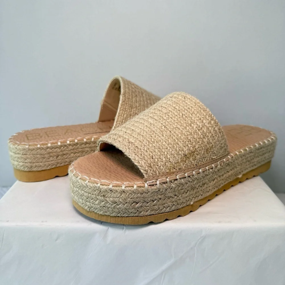 Beach By MATISSE Natural Del Mar Raffia Platform Sandals Size 8